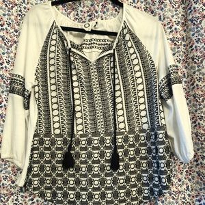 Anthropologie embroidered tassel vacay beach top